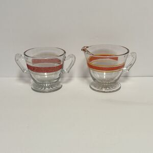 1940's KENT Glass Vacuum Coffee Cream & Sugar Red Frost Set Chicago